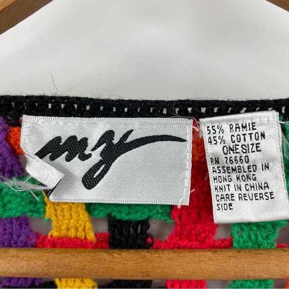 VTG my Rainbow Crochet Open Knit Cropped Sweater M L - Picture 6 of 7